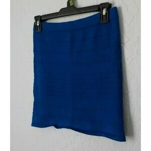 Y2K Blue Knit Mini Skirt Women sz Medium Pull On Stretch Rayon by Say What? USA
